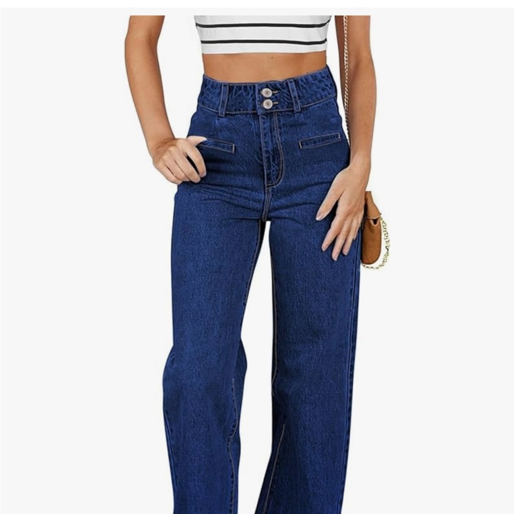 Sidefeel Women's Jeans High Waisted Stretchy, Wide Leg, Size 18, Navy Blue - Picture 2 of 8